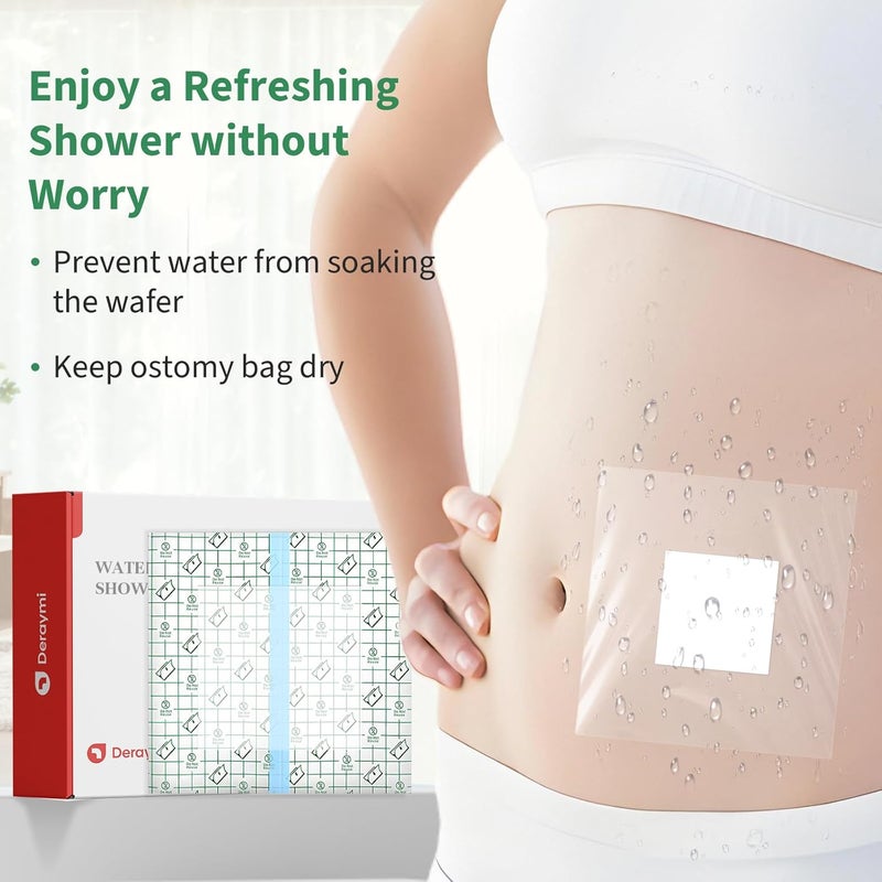 DERAYMI 50 Pack Waterproof Ostomy Bag Shower Covers with Non-Stick Center Pad, Ostomy Supplies Colostomy Ileostomy Urostomy Pouches Shower Guard Shields – Hands-Free Showering Leakproof Seal 8"x 8" - Image 2